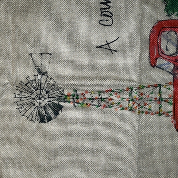 Farm Windmill Christmas Truck Pillow Cover. Christmas Tree - Picture 3 of 11